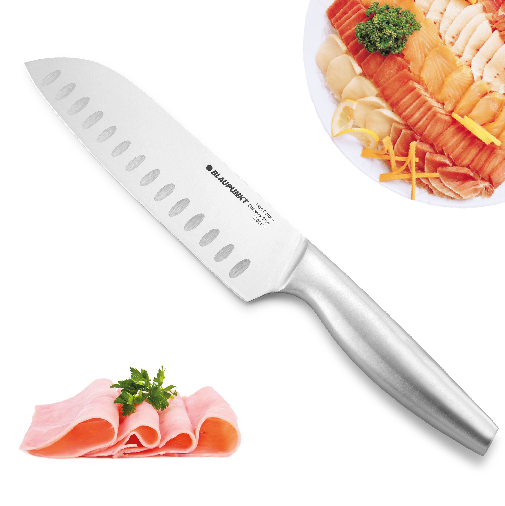 фото Нож Сантоку многофункциональный Blaupunkt, лезвие 18 см.