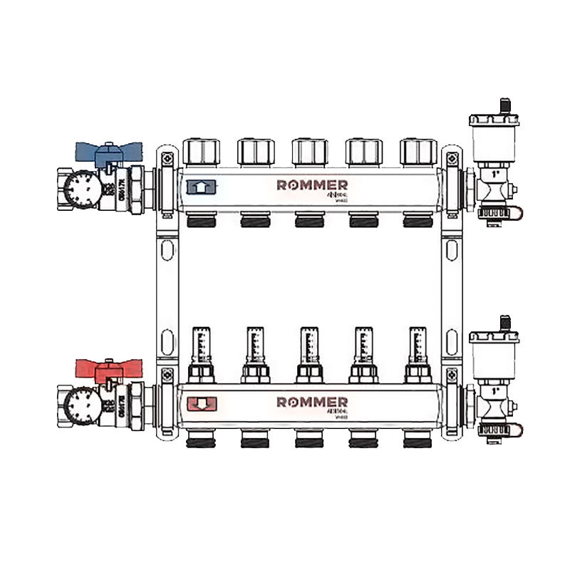 Коллектор ROMMER из нержавеющей стали в сборе с расходомерами 2 вых. (арт. RMS-1210-000002)