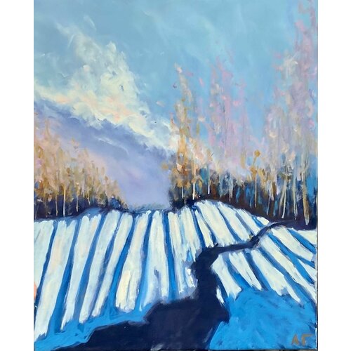 Зимний пейзаж Карелия. Картина маслом современный художник С. Петербург