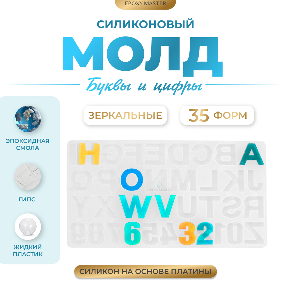 Силиконовый молд - Буквы и цифры (зеркальные), 4см