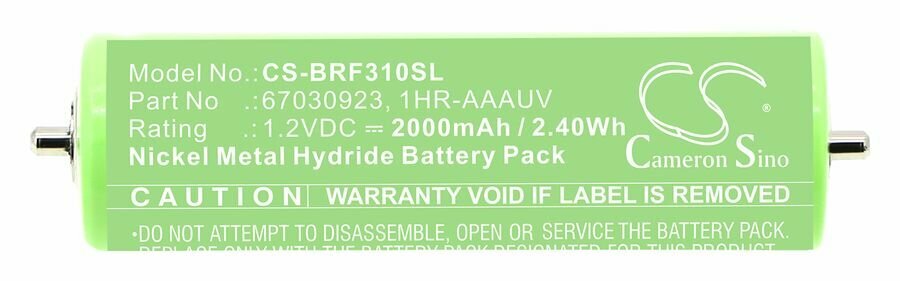 Аккумулятор CameronSino CS-BRF310SL для бритвы Braun Series 3, Flex, Series 1, 3000, 3040S, 320S-4, 330, Panasonic ER1410, ER1611, ER1420 (HR-AAUV, 1HR-AAAUV, 7030923) 2000mAh