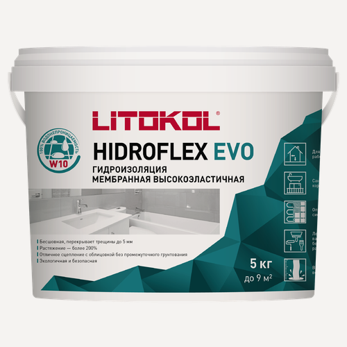 Изображение товара Гидроизоляция готовая полимерная Мастика LITOKOL HIDROFLEX EVO 5 кг