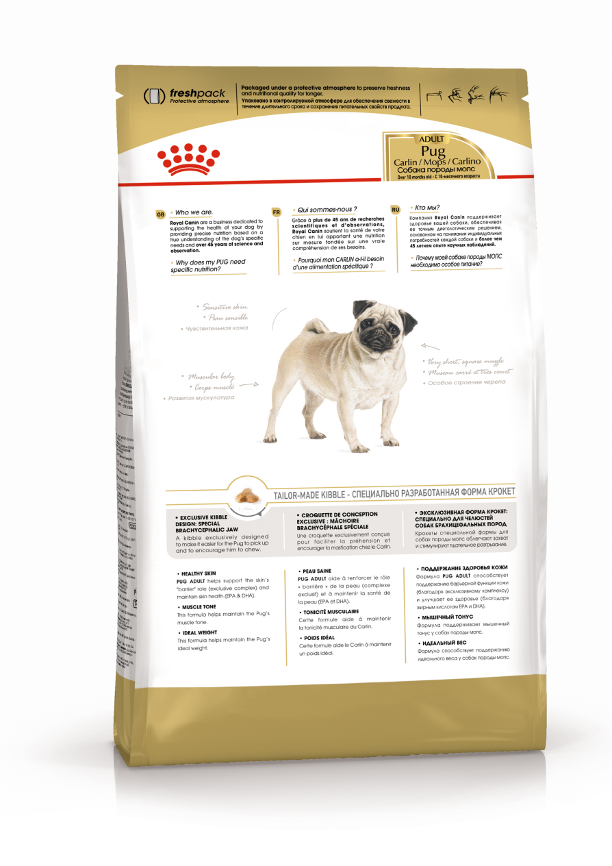 Сухой корм Royal Canin Pug Adult (Мопс Эдалт) для взрослых собак породы Мопс от 10 месяцев до 12 лет 1,5 кг