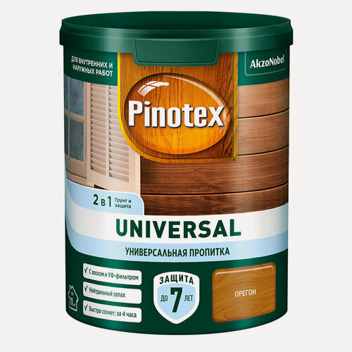 Изображение товара Пропитка PINOTEX UNIVERSAL 2 в 1 для защиты древесины, на водной основе, карельская сосна 0,9л