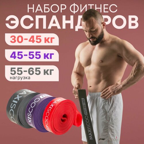 Фитнес эспандеры MAXISCOO FIT, 3 шт (30-45 кг, 45-55 кг, 55-65 кг)