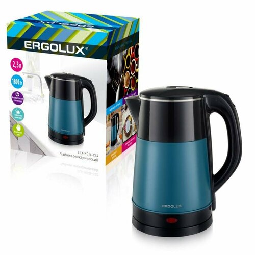 Чайник электрический ELX-KS14-C44 нерж стальпластик 23л 220-240В 1800Вт чернзел ERGOLUX 15332 237800₽