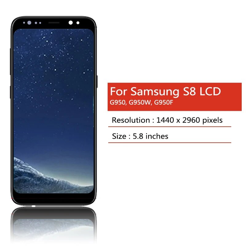 Новый TFT-экран S8 для Samsung S8 G950F G950FD G9500 G950U, ЖК-дисплей с рамкой, сенсорный экран, дигитайзер, замена, Sliver With Frame — фото 1