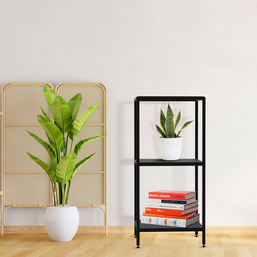 Стеллаж этажерка широкий в стиле лофт металлические, мебель лофт для гостиной прихожей спальни ванной кухни, полки напольные столик, обувница, подставка для цветов, 3 полки, 55х55x117,5 см, Чёрный, Delta-Loft