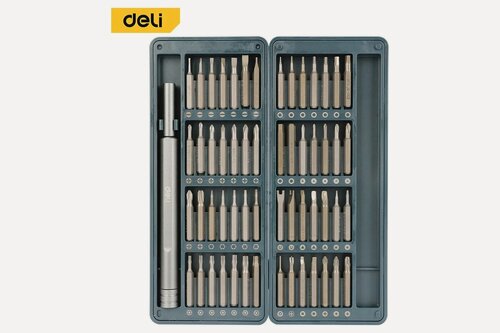 Изображение товара DELI Набор прецизионных отверток DL241057 56 бит, сталь S2 + Cr-V, пластиковый кейс 147045