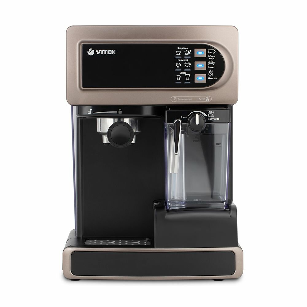 Рожковая кофеварка VITEK VT-1517 с капучинатором, резервуары для воды 1,5л и молока 300 мл, съемный поддон для капель — фото 1