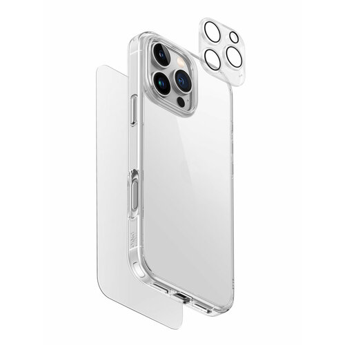 Uniq для iPhone 16 Pro Max набор Bundle ClearVue 360 (Lifepro +Optix glass +Camera lens) бесцветный