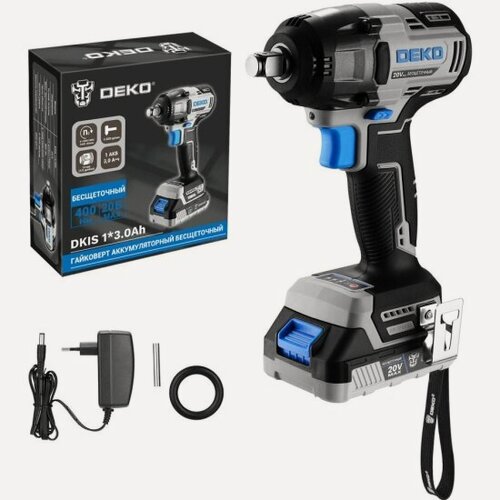 Изображение товара Гайковерт аккумуляторный бесщеточный Deko DKIS, 20В, 1*3.0Ач, 400Нм (085-1067)