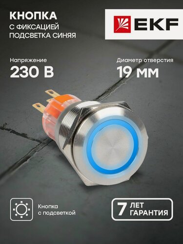 Изображение товара Кнопка S-Pro67 19 мм с фикс. с синей подсв. 230В EKF PROxima - 1 шт