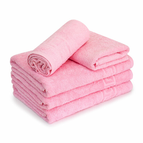 Полотенце махровое банное Росхалат, розового цвета, хлопок, 100%, размер 40х70 см , с греческим бордюром розовое