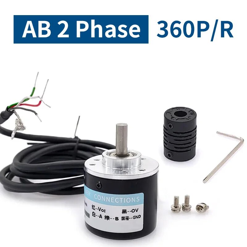 Поворотный инкрементальный энкодер 38S6G5-B-G24N AB, 2-фазное соединение, 50/100/200/360P/R, 5-24 В, сплошной вал, открытый коллектор постоянного тока, выход NPN, 360P R