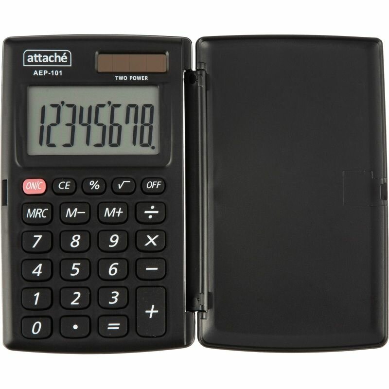 Калькулятор Attache Карманный, с крышкой, AEP-101, 8 разрядов, двойное питание, черный