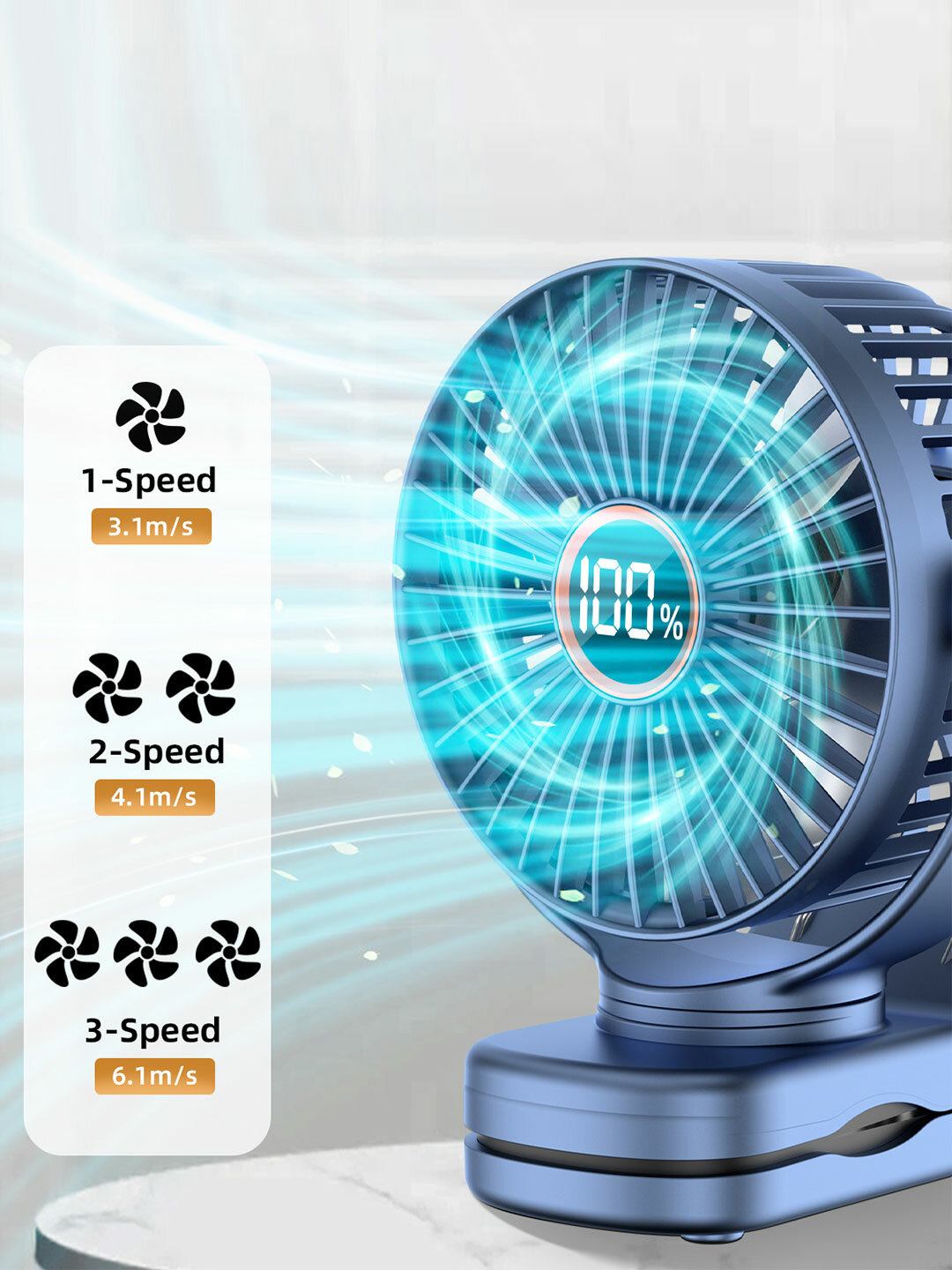 Клиповый вентилятор Coolpaq M24, цифровой дисплей, 3 скорости, портативный, 4,5 Вт — фото 1