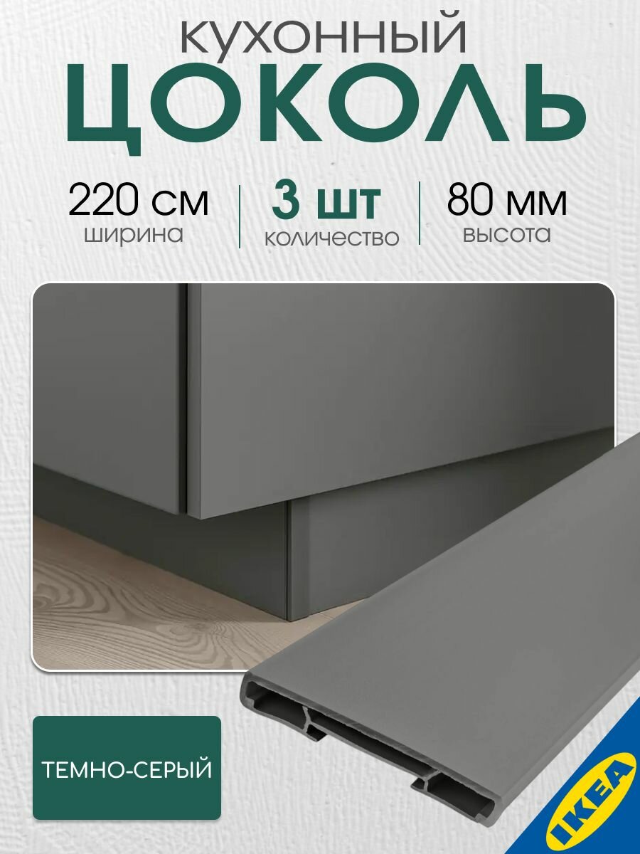 Цоколь кухонный 3 шт. 220x8 см темно-серый IKEA FORBATTRA форбэттра