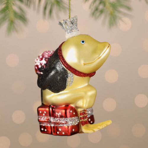 Изображение товара Елочная игрушка Мистер Кваксон с подарком 11 см, подвеска, стекло, Winter Deco, 4070129