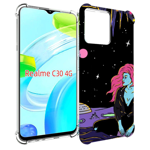 Чехол MyPads девушка с красными волосами в космосе женский для Realme C30 4G / Narzo 50i Prime задняя-панель-накладка-бампер