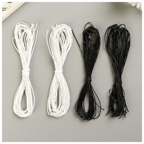 Шнур для декорирования Астра вощеный, 1 мм х 1 м, набор 20 шт (черно-белый) шнур для шитья черно белый 125 м 1 шт