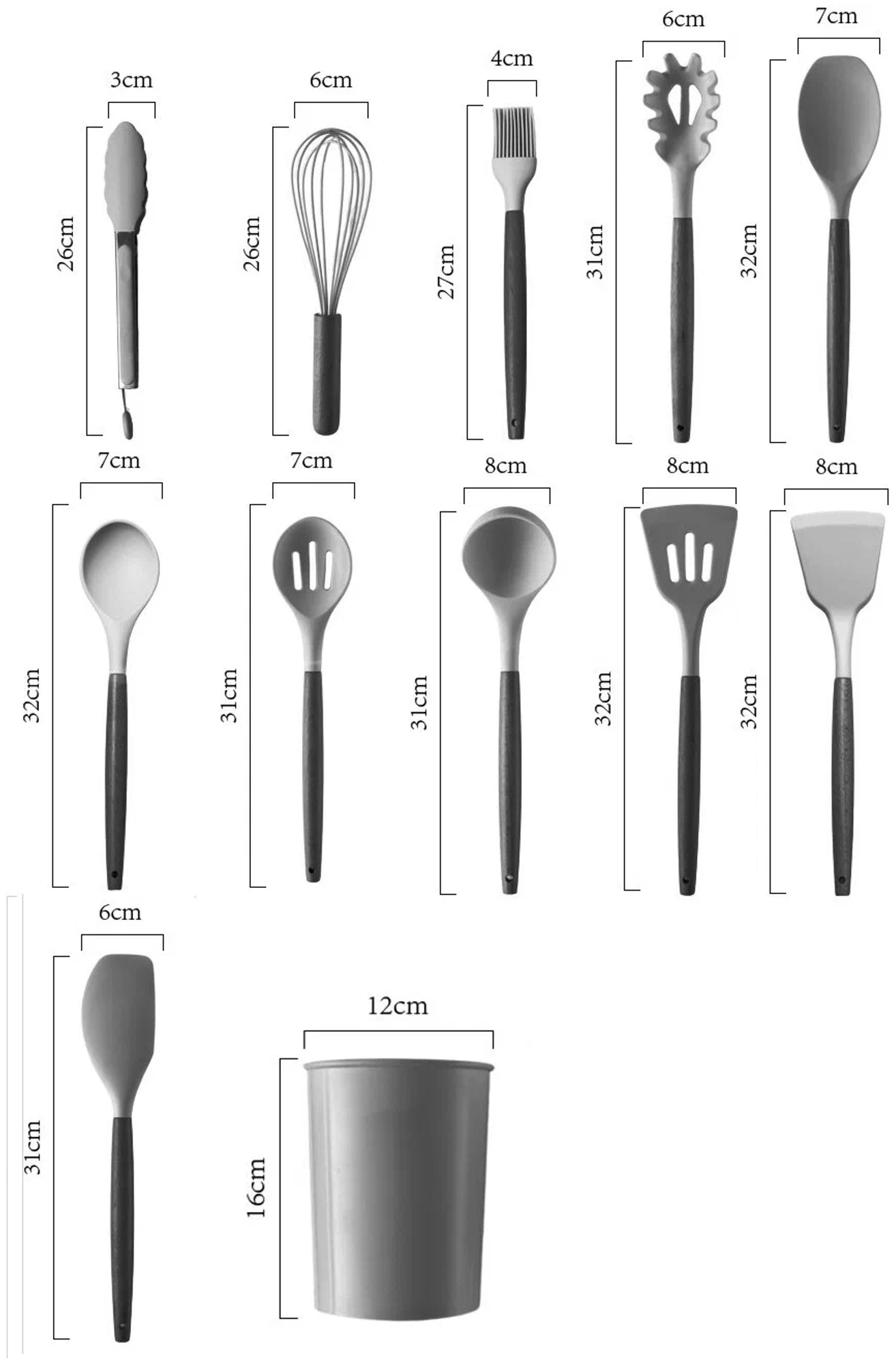 Набор кухонных принадлежностей 12 предметов, серый - фотография № 1
