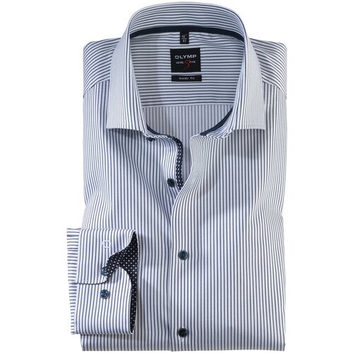 фото Рубашка мужская olymp level five body fit белая в темно-синюю полоску арт. 20927418 разм.42