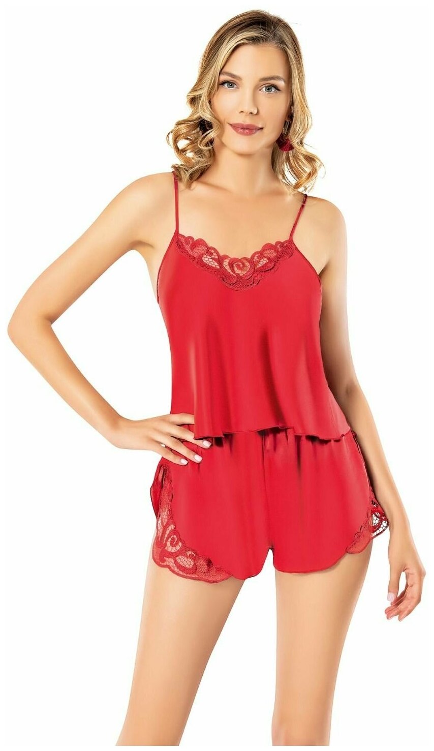 Пижама miss LARIS lingerie, шорты, майка, топ, без рукава, размер 46, красный - фотография № 1