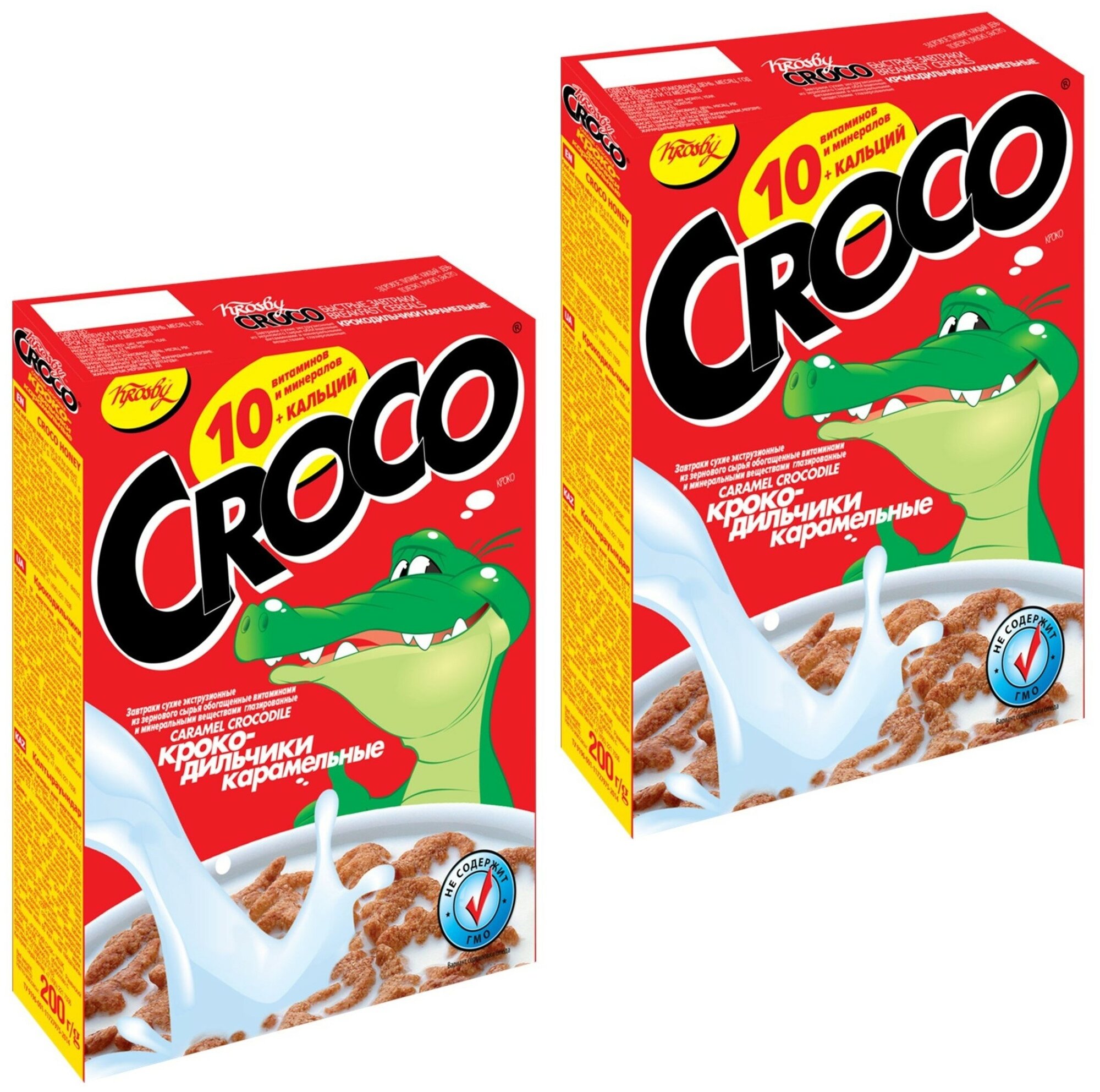 Krosby Croco готовый завтрак сухой крокодильчики карамельные, 200г, 2 упаковки