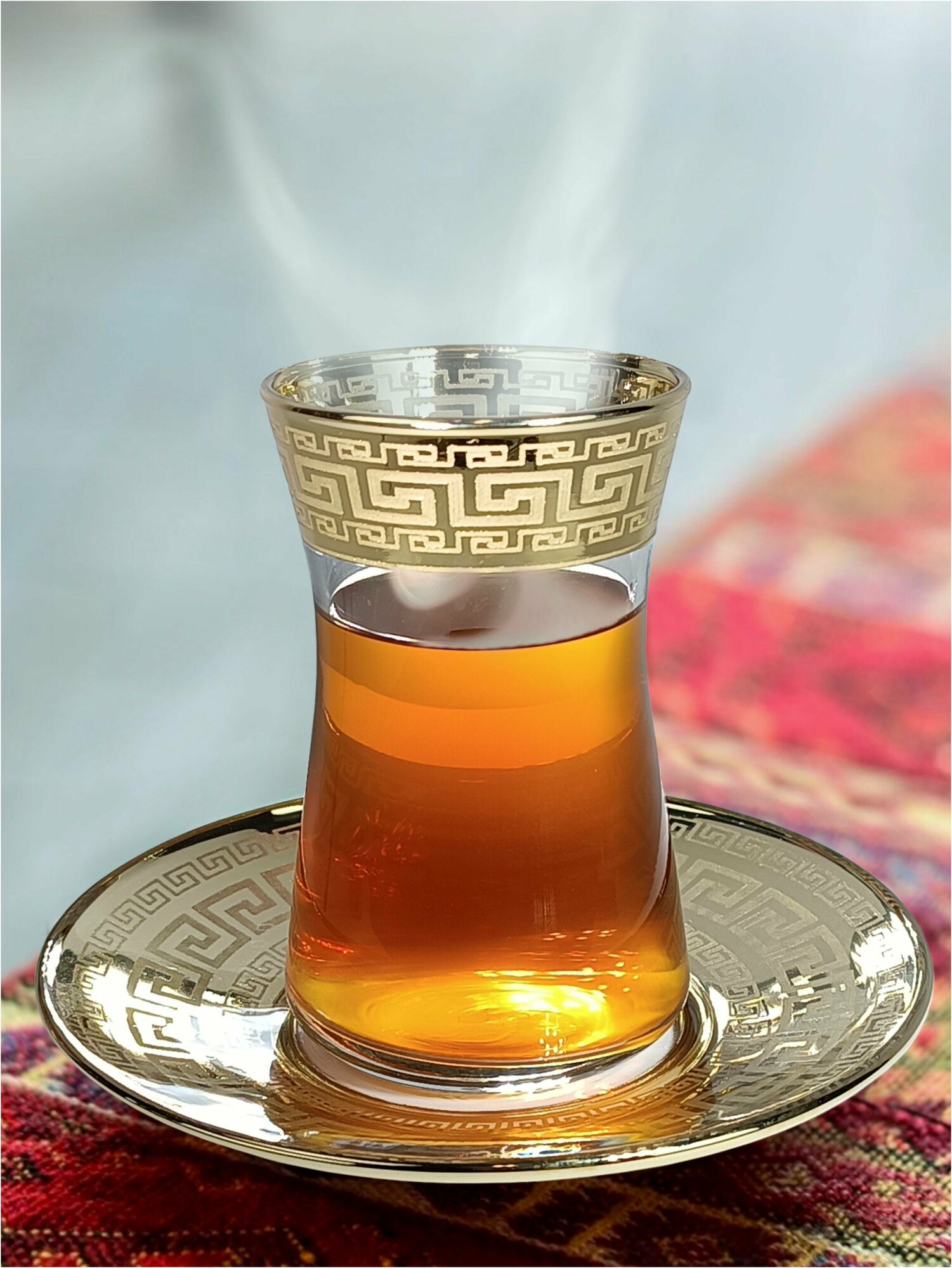 Подарочный набор турецких стаканов с блюдцами для чая / кофе, Армуды с алмазной гравировкой PROMSIZ Барокко / 160 мл, 6 шт.