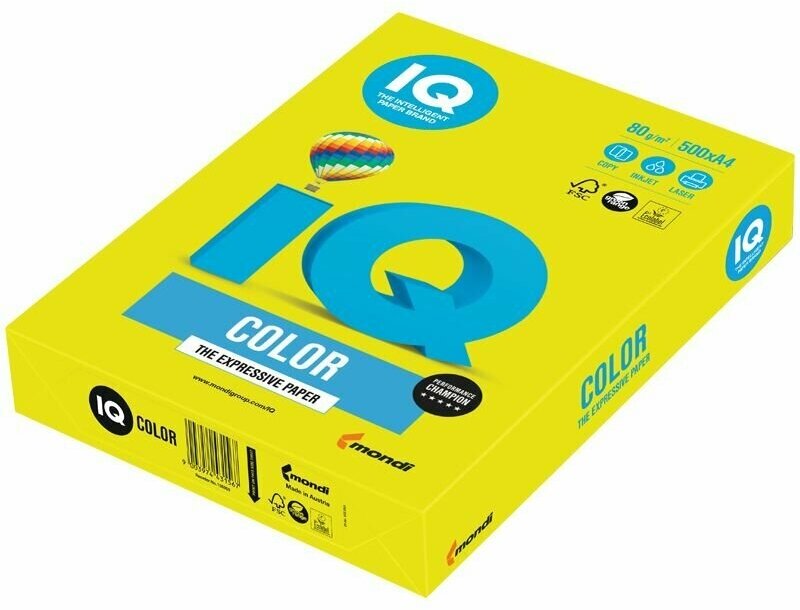 Бумага IQ "Color neon" А4, 80г/м2, 500л. (желтый неон)