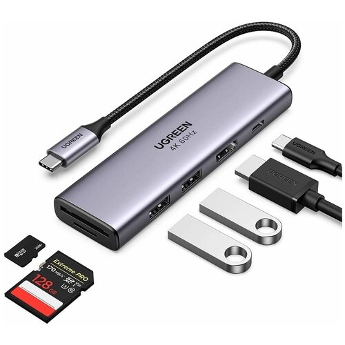 UGREEN. USB  Ugreen 6  1 (), 2  USB 3.0, HDMI, TF/SD, PD (60384)