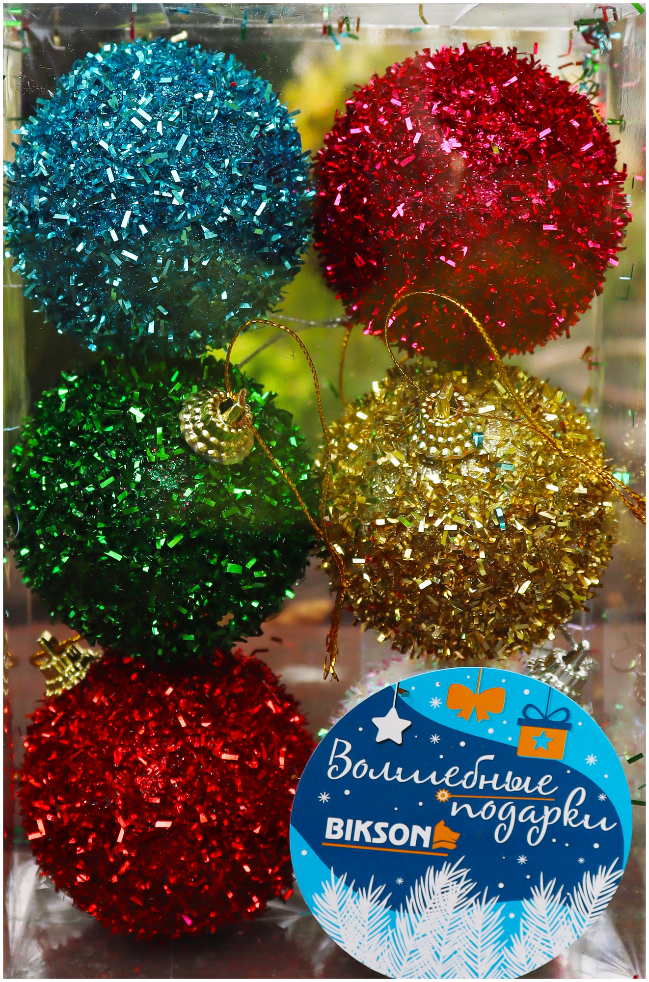 Набор елочных шаров Bikson Волшебные подарки 32-19052, разноцветный, 6 см, 6 шт.