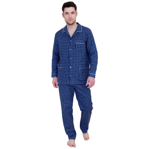 Пижама Lika Dress, рубашка, брюки, карманы, утепленная, пояс на резинке, размер 60, синий