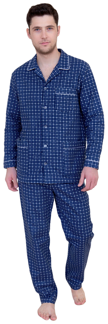 Мужская пижама с брюками арт. 18-1442 Синий размер 54 Фланель Лика Дресс рубашка с застежкой на пуговицы отложной воротник длинный рукав - фотография № 1