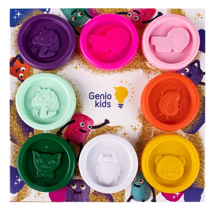 Набор для детской лепки Genio Kids Тесто-пластилин с блестками 8 цветов - фото №3