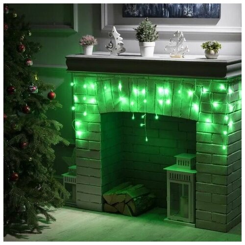 Электрогирлянда Бахрома - 48 LED, цвет зеленый, длина 1,5м, в высоту 30/50 см, провод прозрачный, с возможностью соединения