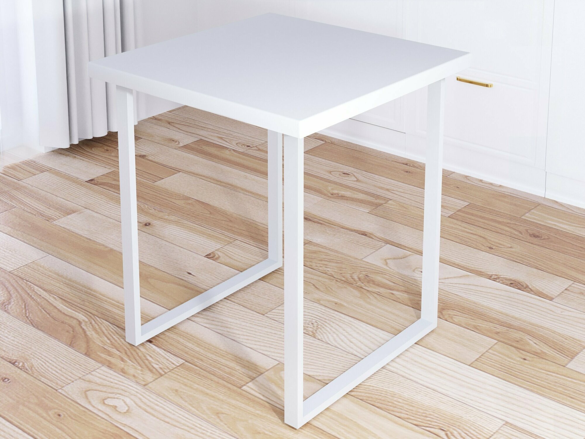 Стол кухонный Loft квадратный со столешницей белого цвета из массива сосны 40 мм и белыми металлическими ножками, 80x80х75 см