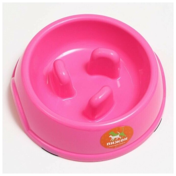 Пижон Миска пластиковая медленное кормление18 х 18,5 х 5,5 см, розовая - фотография № 2