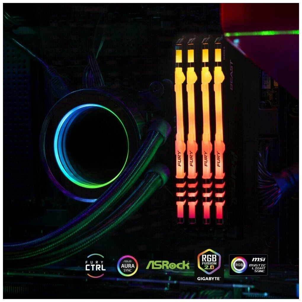 Оперативная память для компьютера 16Gb (1x16Gb) PC4-28800 3600MHz DDR4 DIMM CL18 Kingston FURY Beast Black RGB (KF436C18BBA/16)