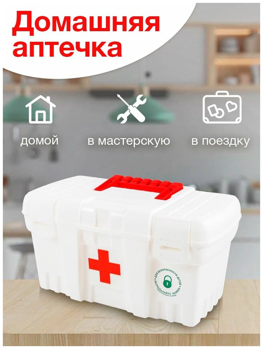 Аптечка пластиковая Keeplex Family doctor с защелкой и ручкой средняя 265х155х140 мм белая