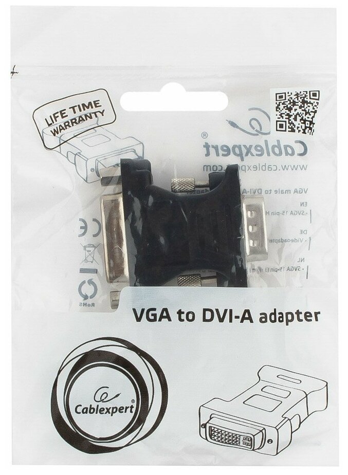 Переходник VGA-DVI Cablexpert A-VGAM-DVIF-01, 15M/25F, черный