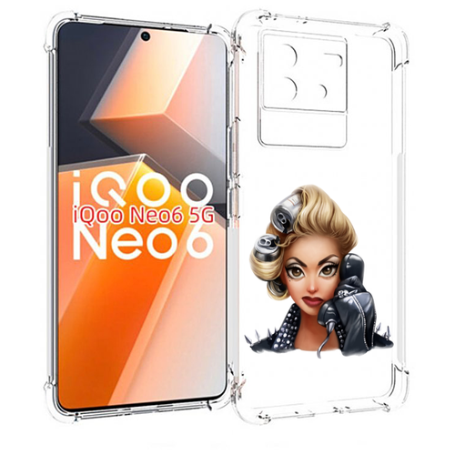 Чехол MyPads девушка-смайлик-с-телефоном женский для Vivo iQoo Neo 6 5G задняя-панель-накладка-бампер