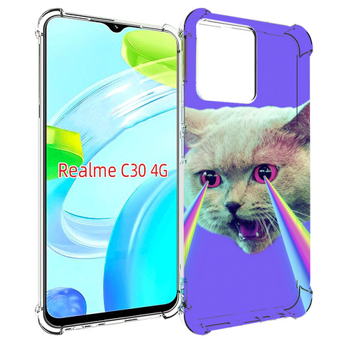 Чехол MyPads кот с радугой в глазах для Realme C30 4G / Narzo 50i Prime задняя-панель-накладка-бампер