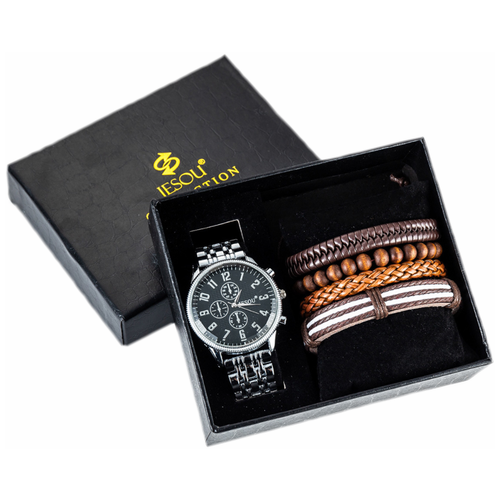 фото Наручные часы mypads подарочный мужской набор mypads m-a049798 кварцевые часы + браслеты красивый подарок мужчине мужу отцу другу брату автолюбителю автомобилисту мот., черный