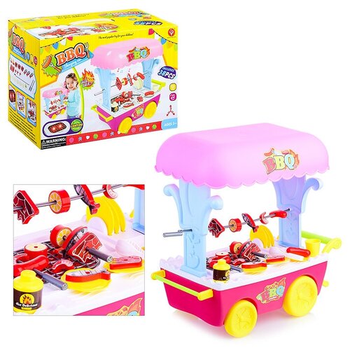 Игровой набор для барбекю игрушеный детский на тележке розовый для девочек Oubaoloon 922-52 в коробке
