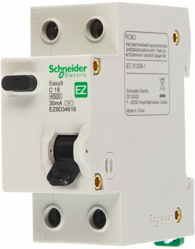 Дифференциальный автоматический выключатель Schneider Electric Easy9 2P 16А 30мА класс AC EZ9D34616