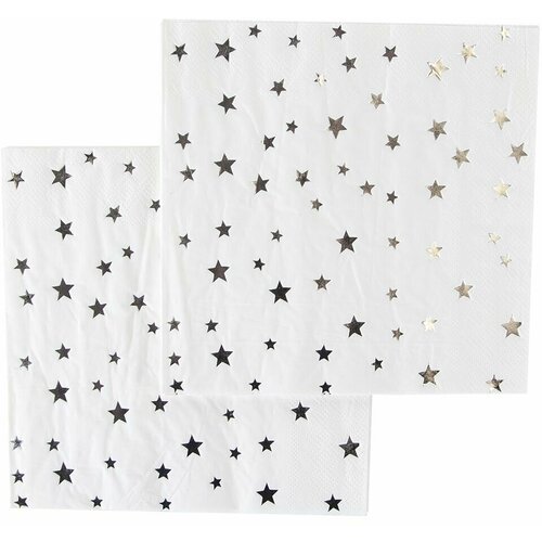 Салфетки бумажные, Серебристые звезды, Белый/Серебро, Металлик, 33*33 см, 12 шт.