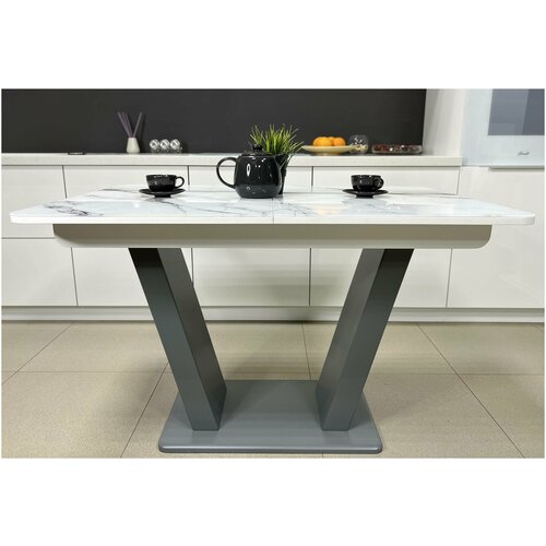 Стол обеденный Денвер раздвижной, 120 х 80 х 75, Мрамор белый/графит