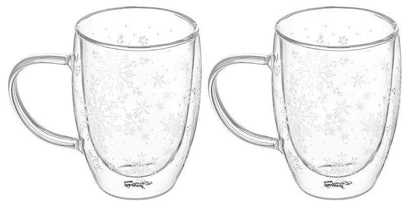 Кружка / чашка для чая /кофе 2 шт 350 мл Elan Gallery Снежинки с белым узором и двойными стенками, стекло, набор - фотография № 4